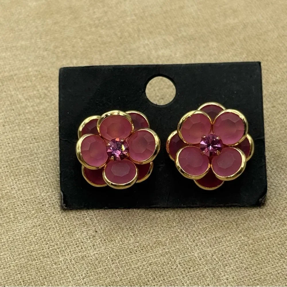 Gold and light Pink Swarovski Floral Earrings